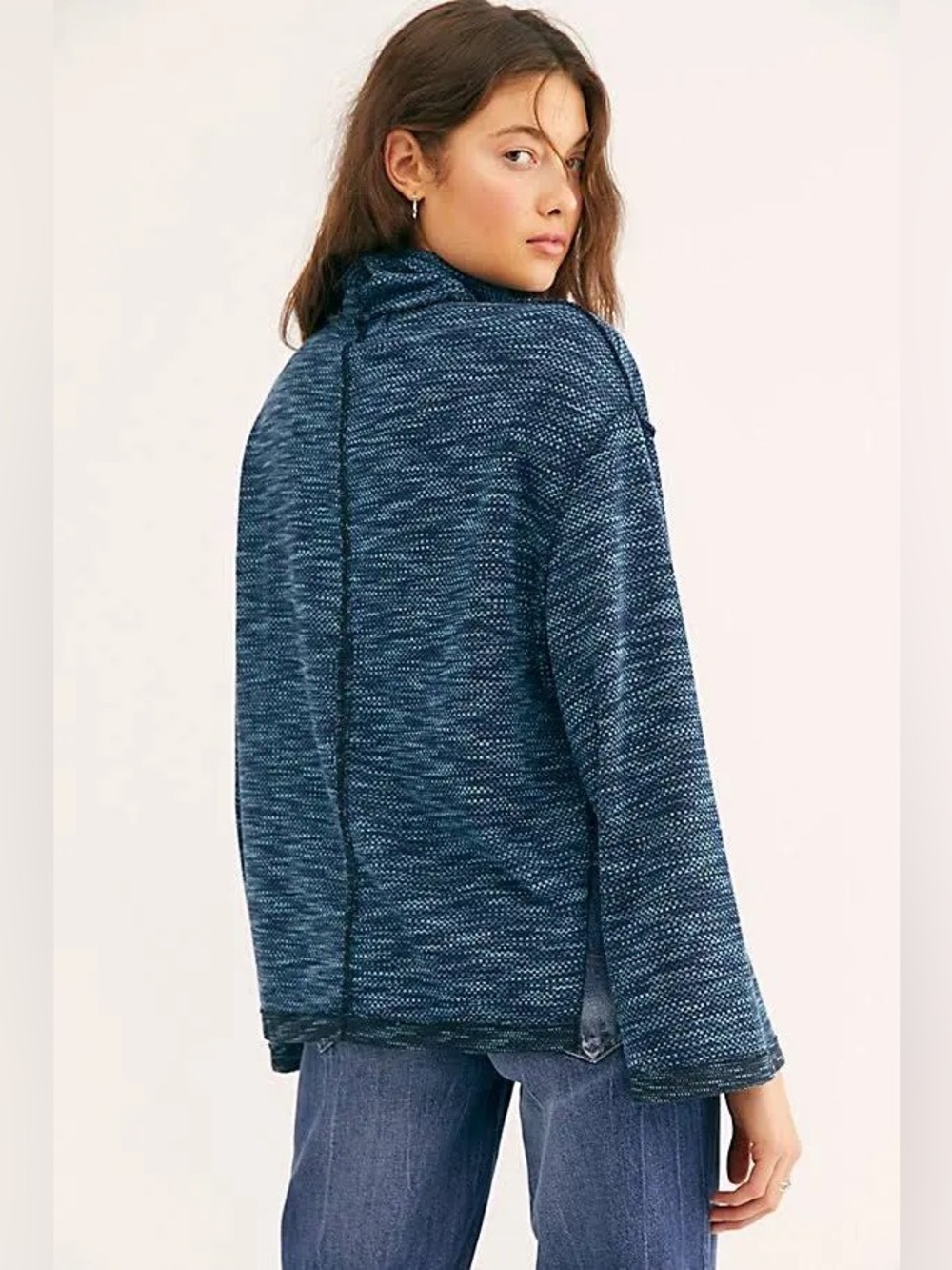 Free People We The Free Sunny Days Turtleneck Navy Blue Slouchy Women Size M